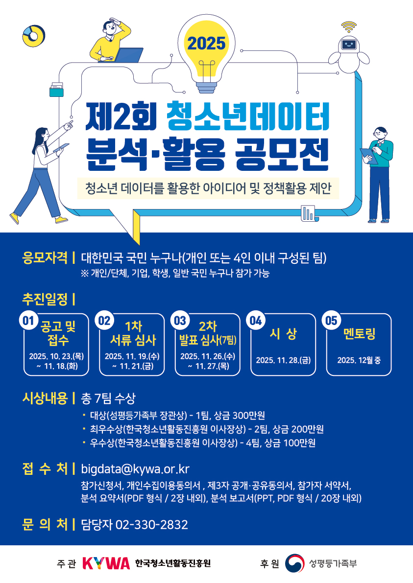 청소년데이터 공모전 포스터. 이미지 대체텍스트는 아래 게시글 참고바랍니다.